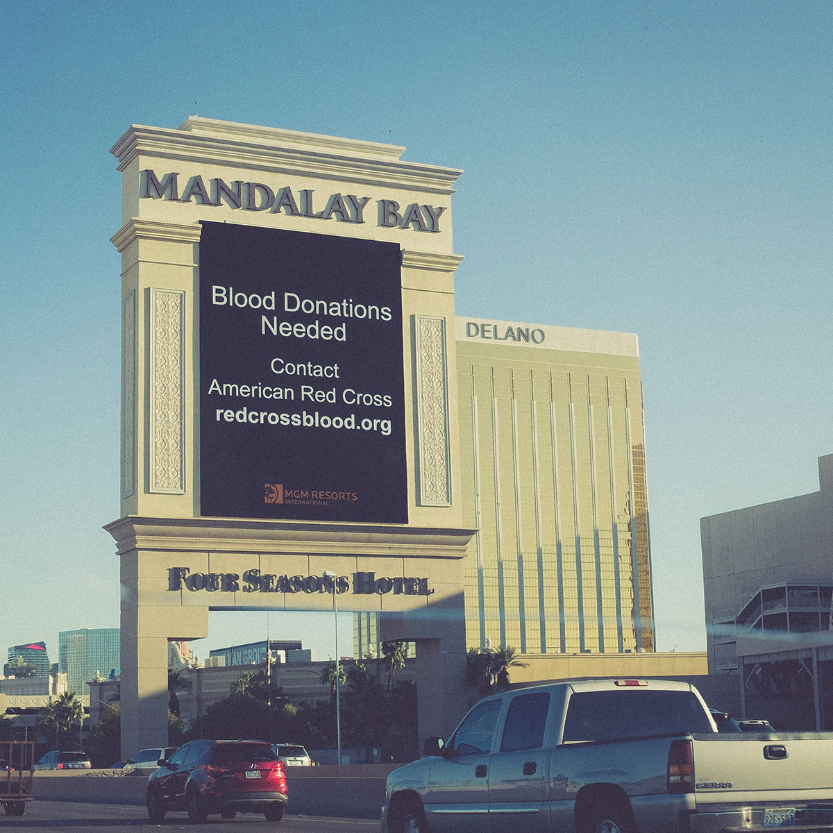 Blood Donations sign at Mandalay Bay advertising screen